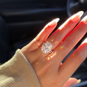 12ct big oval real moissanite D VVS1 eternity wedding ring set sz 6